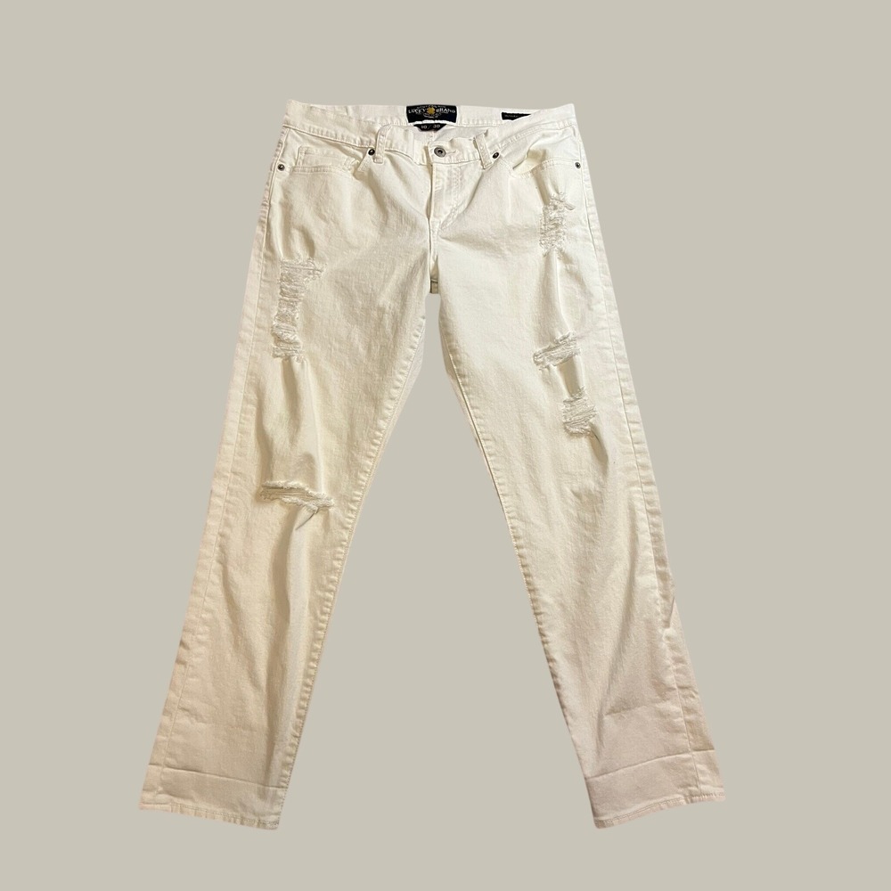 Lucky Brand Sienna Slim Boyfriend White Distressed Ripped Jeans Womens 10/30